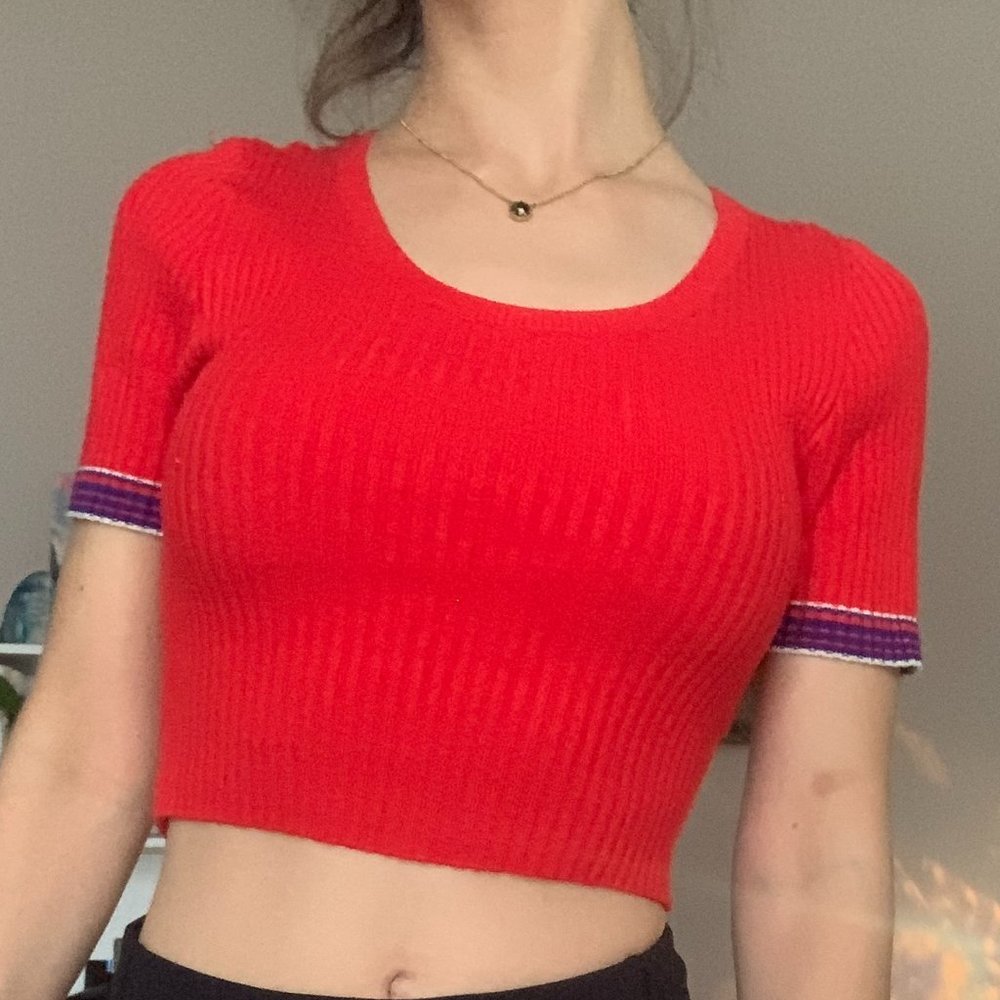 Red White and Blue Knit Sweater Top